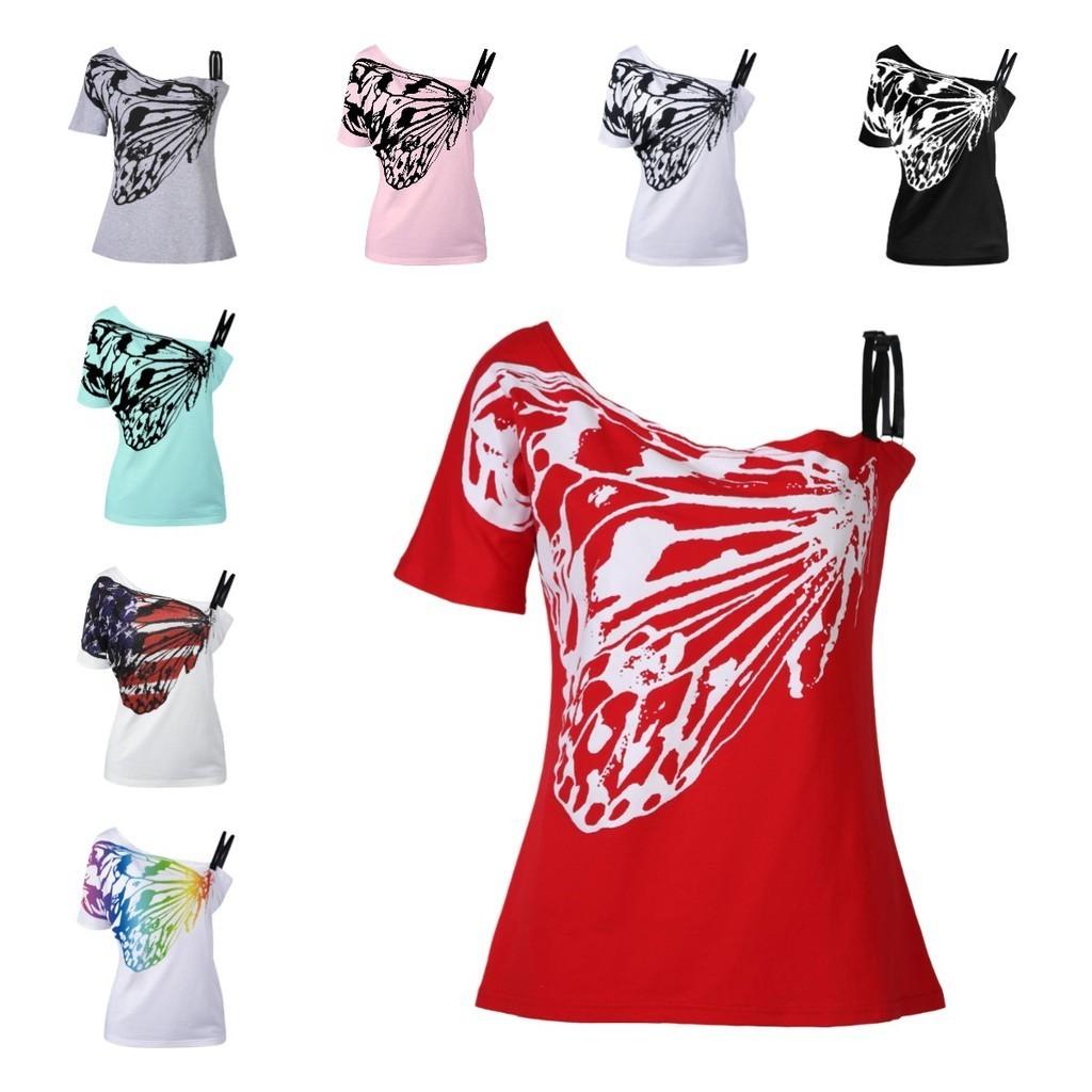 Trendy Summer Butterfly Print Off-shoulder T-shirt For Women Loose Fit