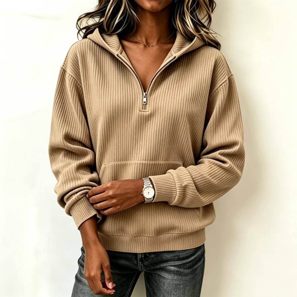 Women's Casual Striped Half-Zip Long Sleeve Hoodie