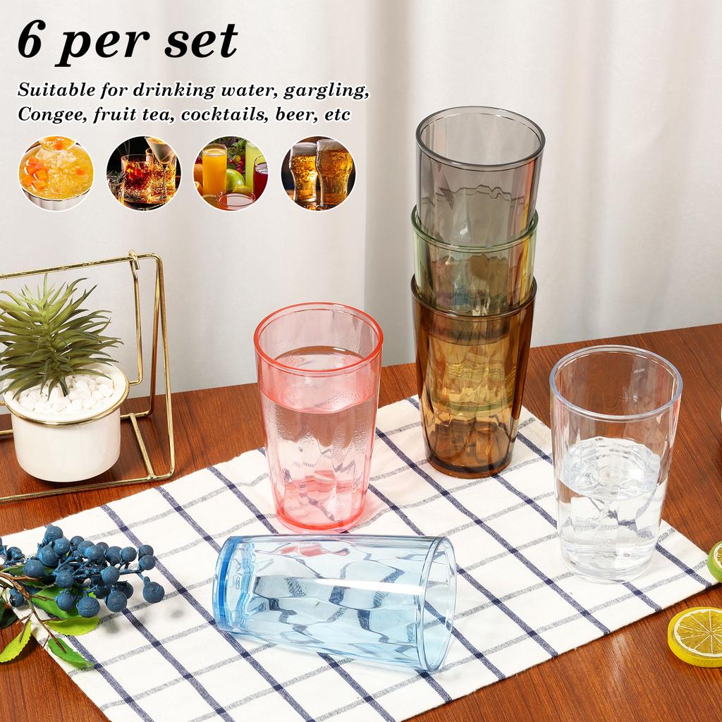 6 Pezzi Bicchiere Indistruttibile 310/490ML Impilabile in Acrilico Tazza per Acqua Riutilizzabile per Succo di Frutta Birra Champagne per Casa