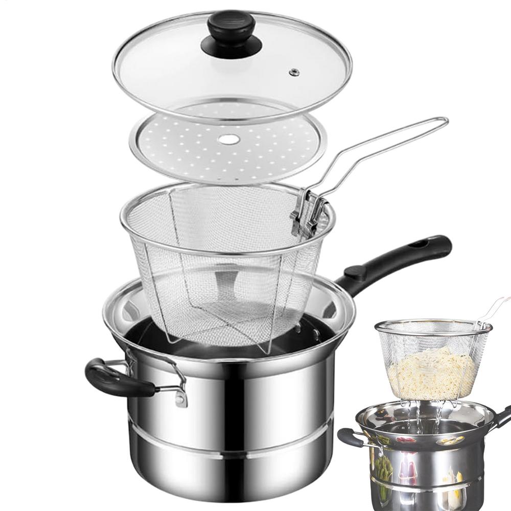Deep Fryer Pot Stainless Steel Fry Pot with Basket and Lid Food Grade Deep Fryer Multifunctional Deep Frying Pot