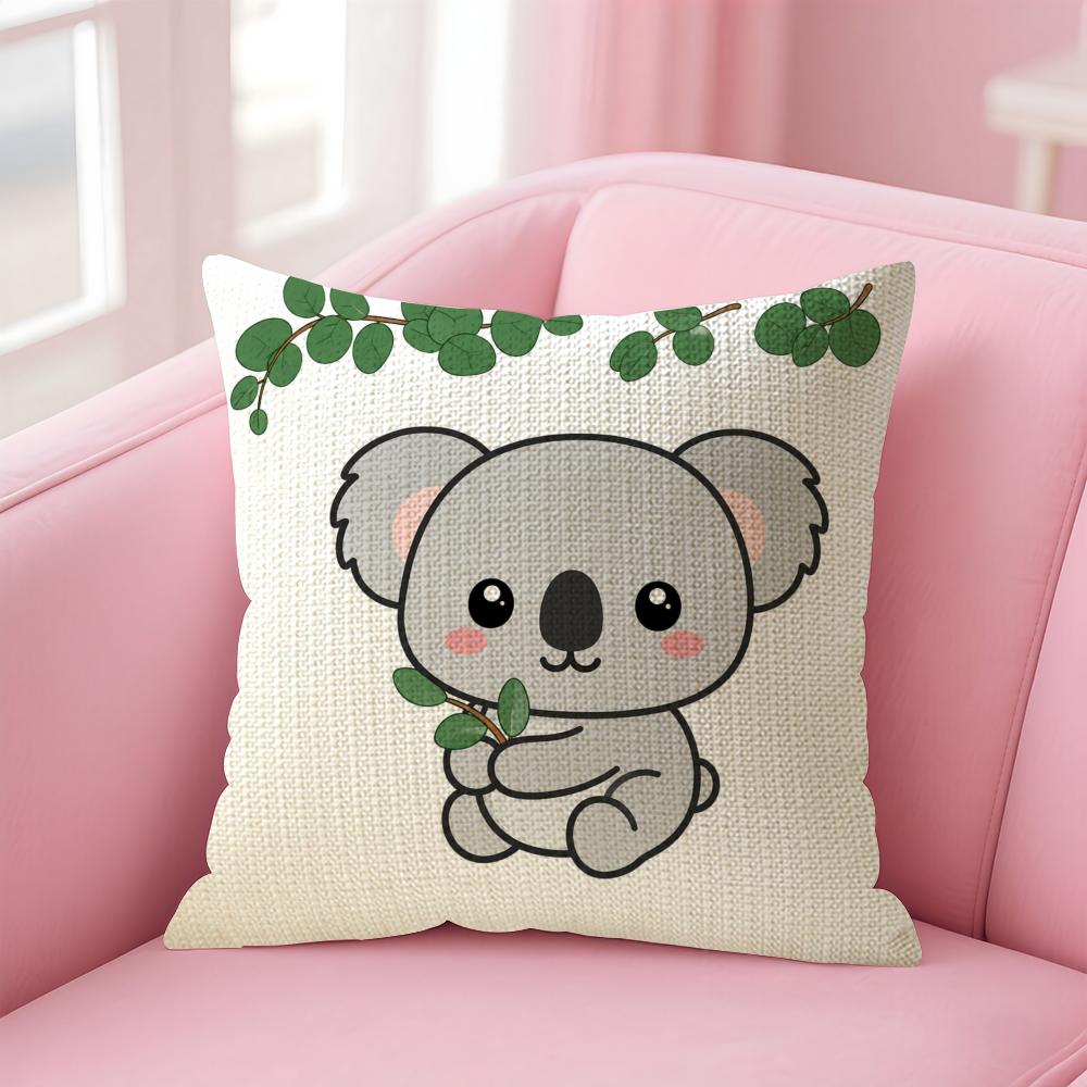 Cartoon Cute Koala Cushion Cover Natural Linen Organic Fabric DoubleSided Printing Sofa Home Decor Gift Pillow Case