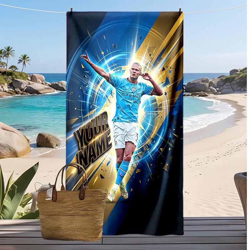 Erling Haaland Personalisiertes Bedrucktes Strandtuch Fußballlogo Unterstützung Benutzerdefinierter Name Text Absorbierendes Handtuch Für Sport Reisen Besonderes Geschenk