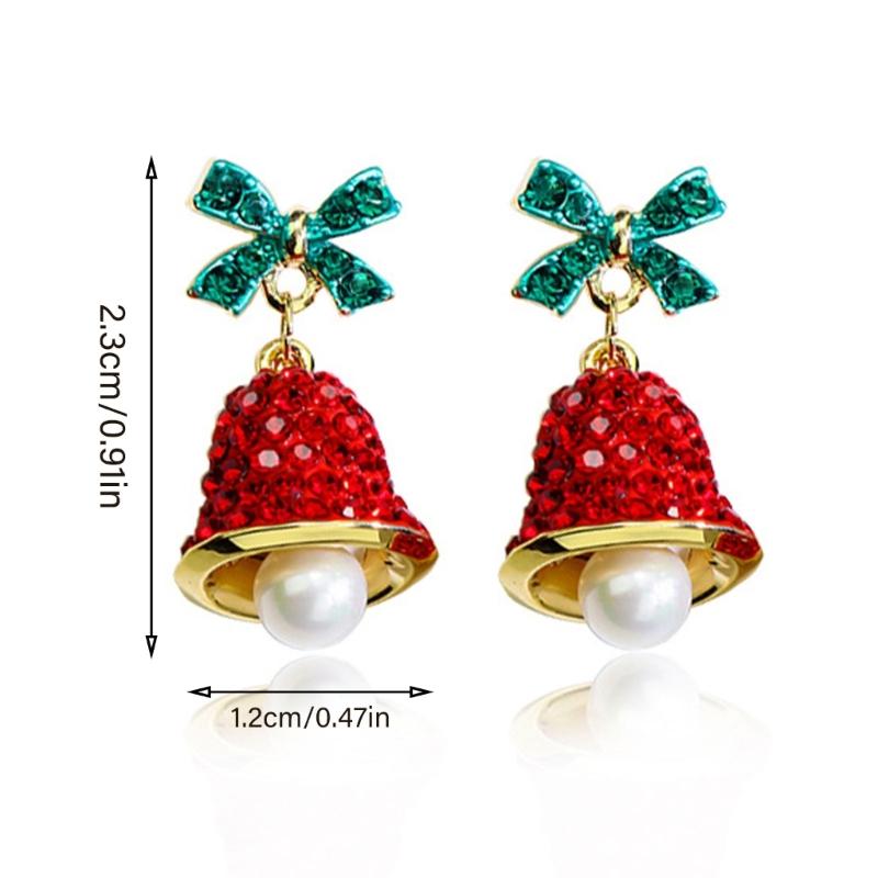 Sparkling Bowknot Bell Drop Earrings for Women and Girls Handmade Holiday Jewelry Stylish Christmas Party Accessories