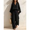 Spring and Summer New Collection Solid Color Two-Piece Set with V-Neck and Comfortable Loose Fit