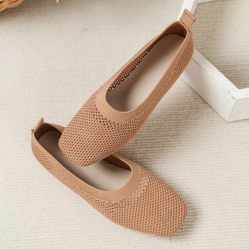 

Сетчатые туфли на плоской подошве для летней уличной носки для женщин, с неглубоким вырезом, полые, нескользящие и дышащие, на одной педали, рабочие туфли для мамы 43 хаки