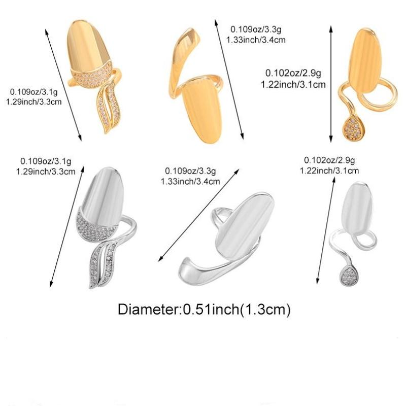 * New Sale 1/3Pcs Zircon Nail Cover Ring Creativity Metal Detachable Nail Ring Elegant Simple Hand Jewelry Accessories Gifts