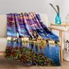 Colorful Landscape blanket with Village, Sky, and Floral Pattern  blanket, suitable for use in the bedroom, living room, on the sofa