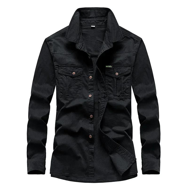 Spring Autumn Loose Long Sleeve Casual Shirts Men Pure Color Workwear Top Youth Fashionable Cotton Shirt Man