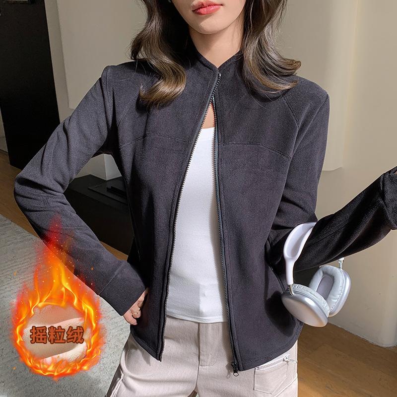 Women S Stand Collar Fleece Jacket Long Sleeve Slim Fit Warm Winter Coat