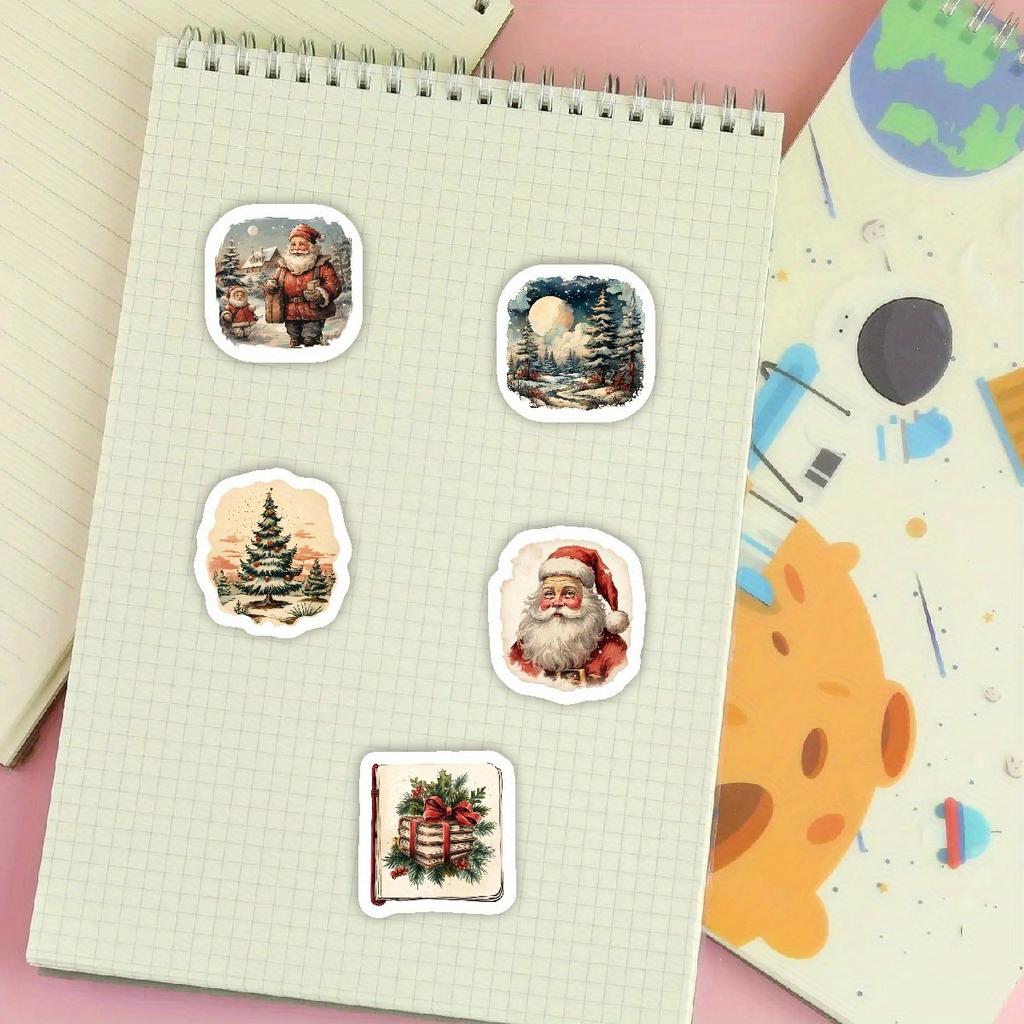 250pcs Vintage Christmas Stickers Self Adhesive Gift Wrapping Card Scrapbooking Christmas Tree Decoration Festive Craft Supplies