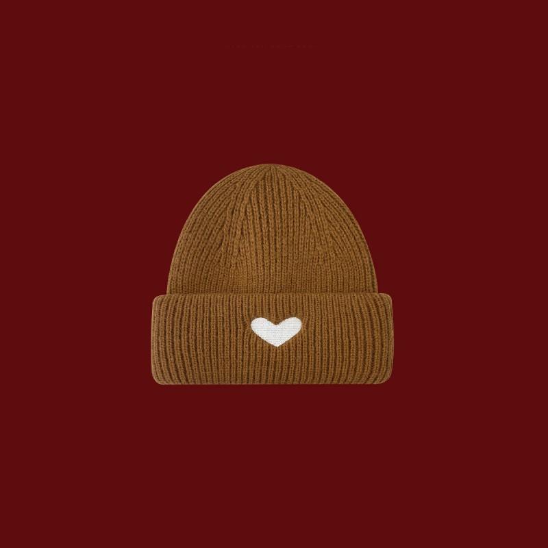 Sweet Heart Embroidery Knit Beanie Women Warm Winter Hat Adjustable Cute Student Cap