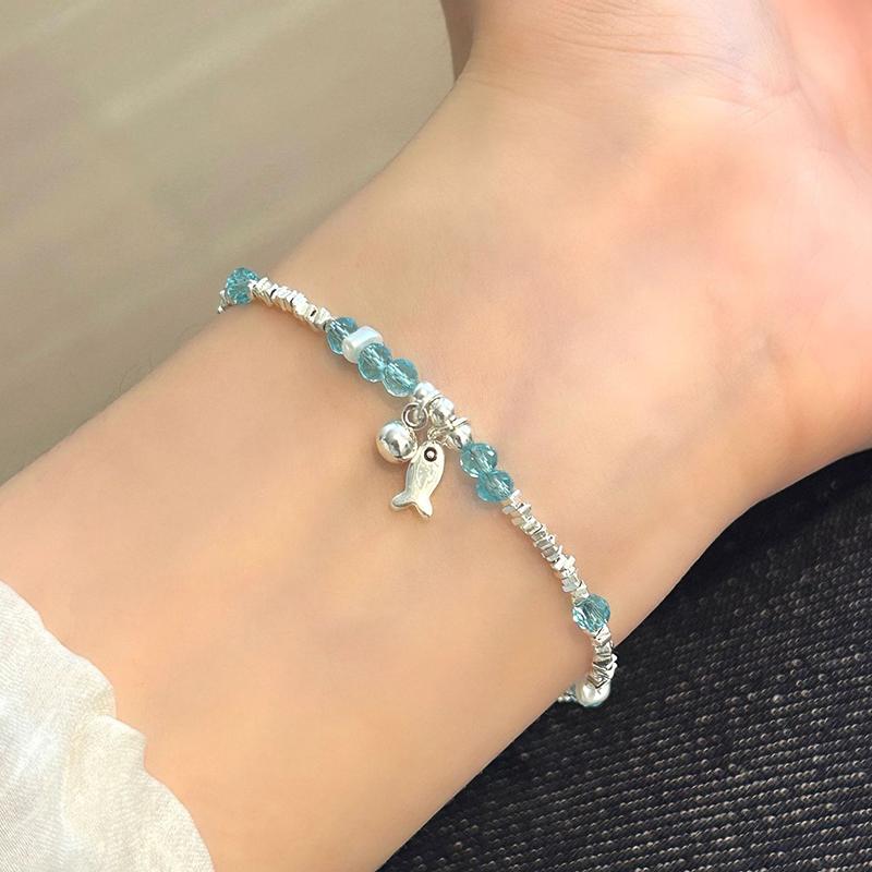 

ANENJERY Sliver Color Blue Stone Fish Pendant Bracelet for Women Simple New Trend Hot Luxury Design Jewelry Gifts Wholesale чорний