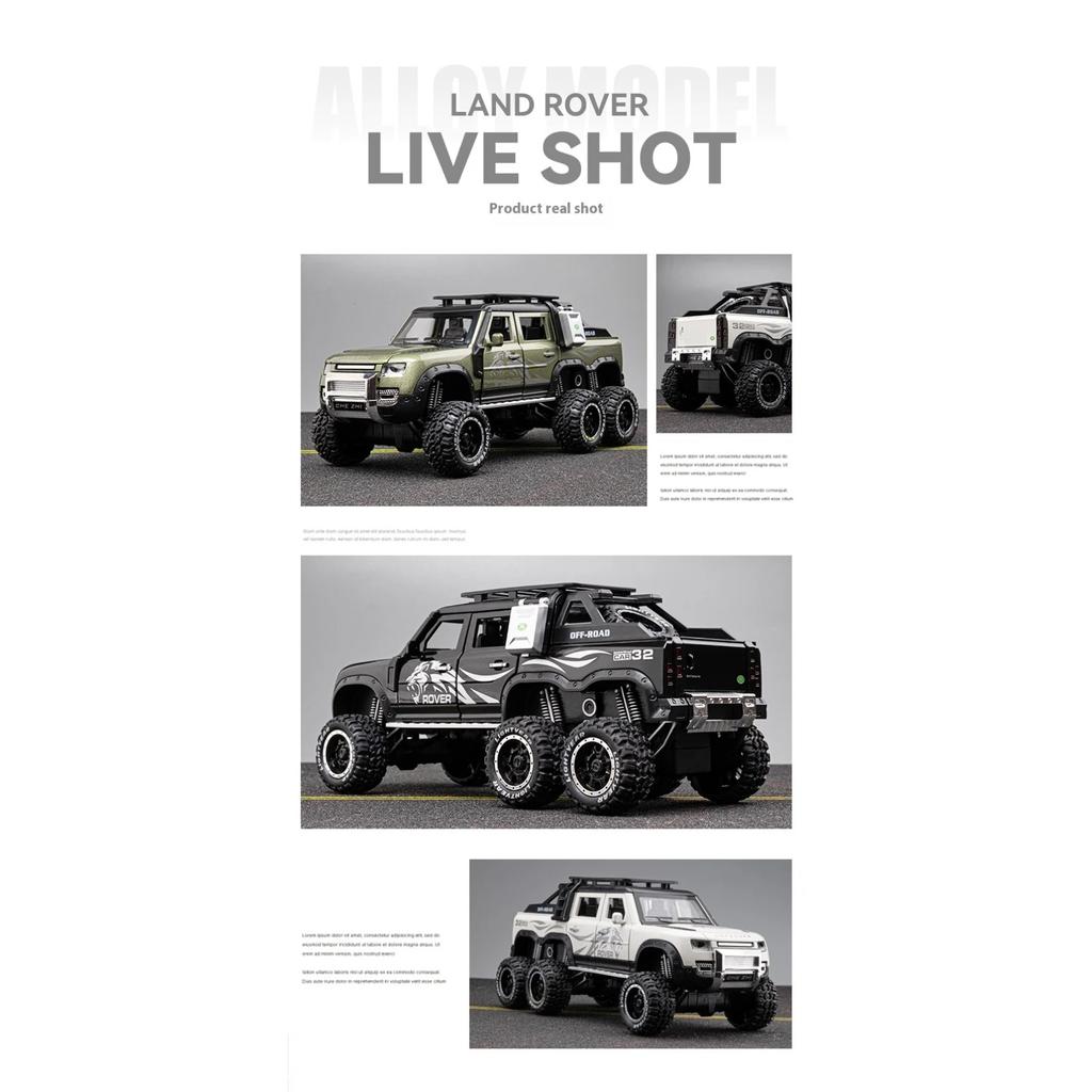 1/24 Land Rover Defender Six-Wheel Off-Road Vehicle Model Simulation Sound Light Children's Game Toy Car Boy Gift