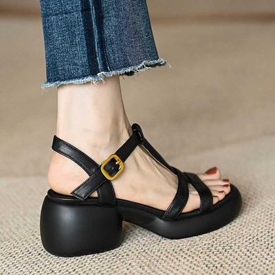 Sandali Estivi da Donna con Tacco Alto, Suola Morbida, Stile Retrò, Spugna, Suola Spessa, Punta Aperta, Tacco Spesso