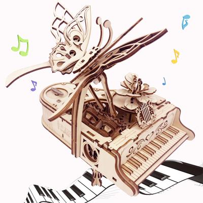 3D Wooden Puzzles for Adults Piano DIY Music Box Wooden Model Kit Construction Craft Kit Mechanical Jigsaw Puzzle for Ages - 15+.