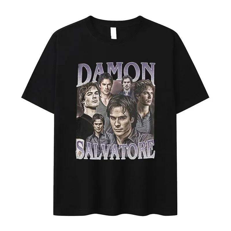 Damon Salvatore Ian Somerhalder TV-Drama Muster T-Shirt für Damen Retro Gothic Mode Übergroßes T-Shirt für Damen Streetwear