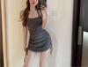 Pure Desire Style Retro Spice Girl Drawstring Hanging Neck Suspender Dress Women's Summer Thin Sexy Dancing Hip Wrap Short Skirt Tide