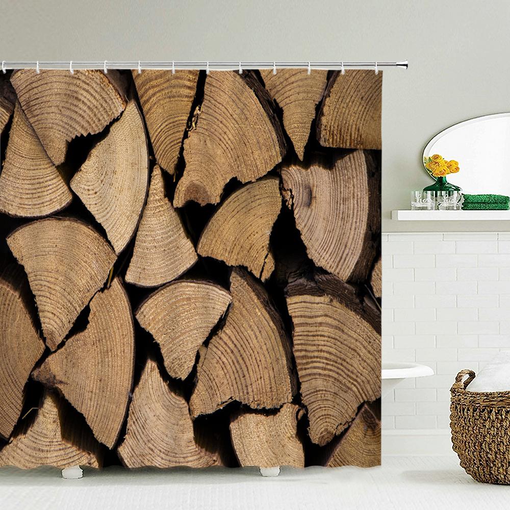 Nordic Retro Style Wood Board Grain 3D Printing Shower Curtain With Hooks Polyester Waterproof Home Decor Curtains 180x180cm