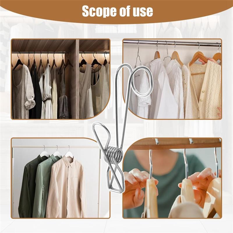 M-Modern-Stainless Steel Metal Long Tail Clip With Hook, Stainless Steel Clothespin Hook Clip Hanging Universal Clip,