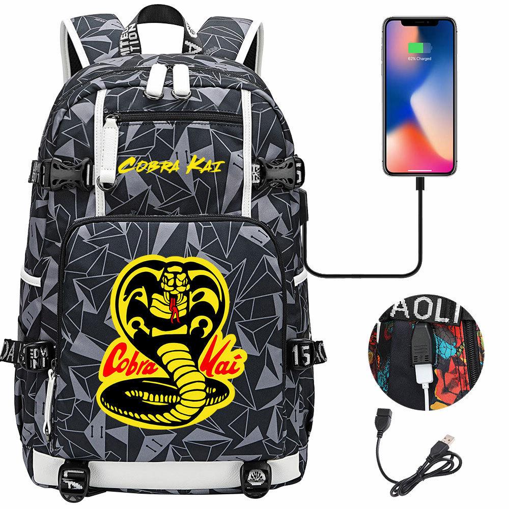 American Drama Cobra Print USB Teen Student Schoolbag Men and Women Leisure Large Capacity Travel Backpack