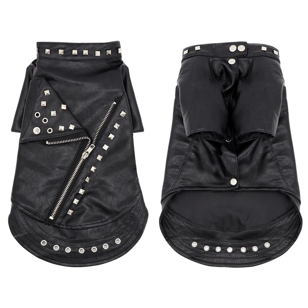 

Cool Leather Dog Jacket Coat Warm Winter Dog Clothes French Bulldog Waterproof Pet Clothing Outfit for Small Medium Dogs Black S чорний