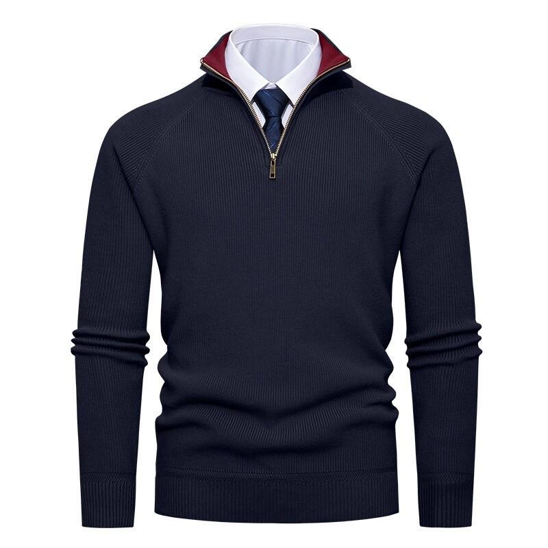 Men's Vertical Rib Knit Half-Zip Stand Collar Woolen Sweater