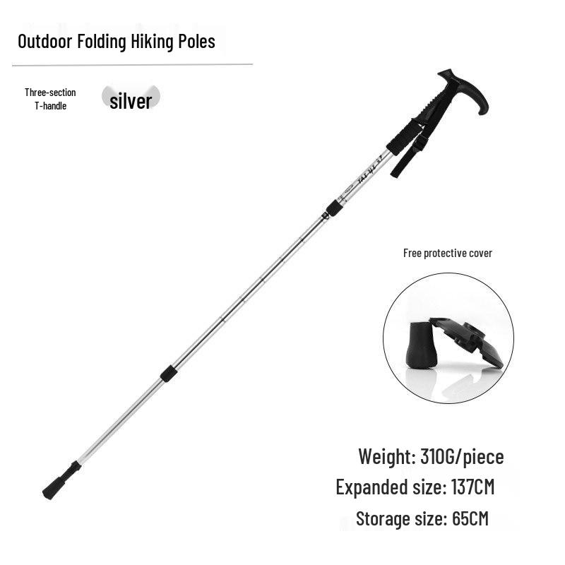 Aluminum Alloy Telescopic Hiking & Trekking Poles with Straight, T-Handle, Curved Handles for Skiing, Climbing, and Elderly Use