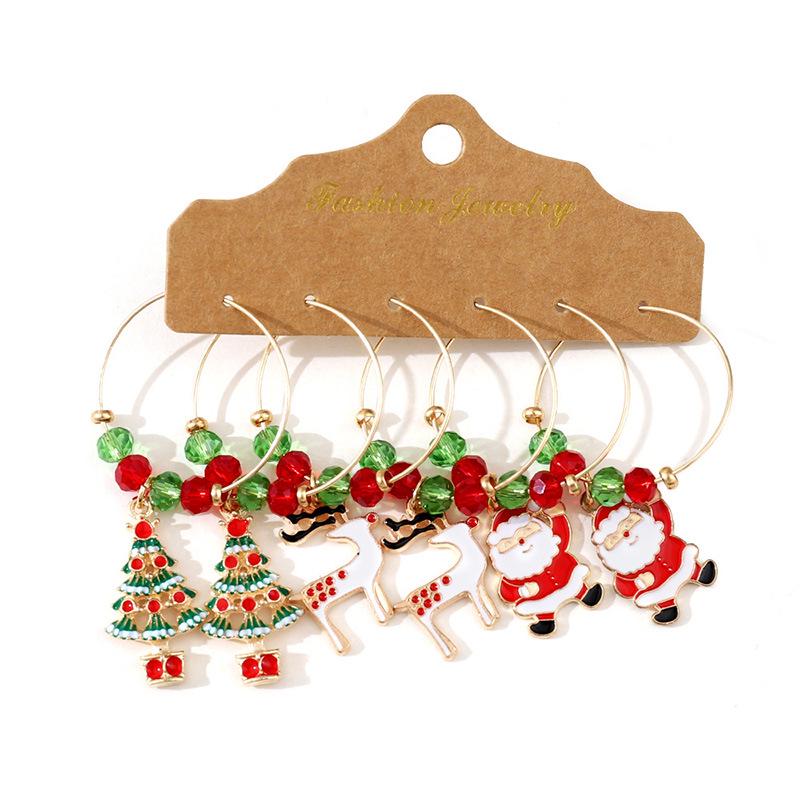 Festive Alloy Pendant Hoop Earrings with Red & Green Beads