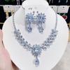 Adjustable Waterdrop Pendant Zirconia Necklace Earrings Women New Silver Color Bridal Wedding Fashion Jewelry Set Party Gifts