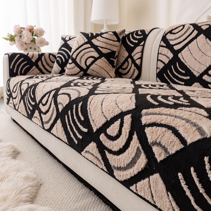 

Жаккардовый чехол-мат на диван, мягкая теплая плюшевая подушка для дивана, противоскользящий чехол на угловой диван L-образной формы для гостиной, домашний декор 90x210cm света кофе