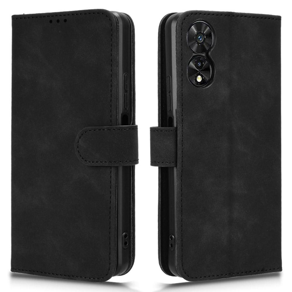 

For TCL 505 Cell Phone Case Skin-Feel Leather Phone Stand Cover Wallet Stand Phone Shell Black