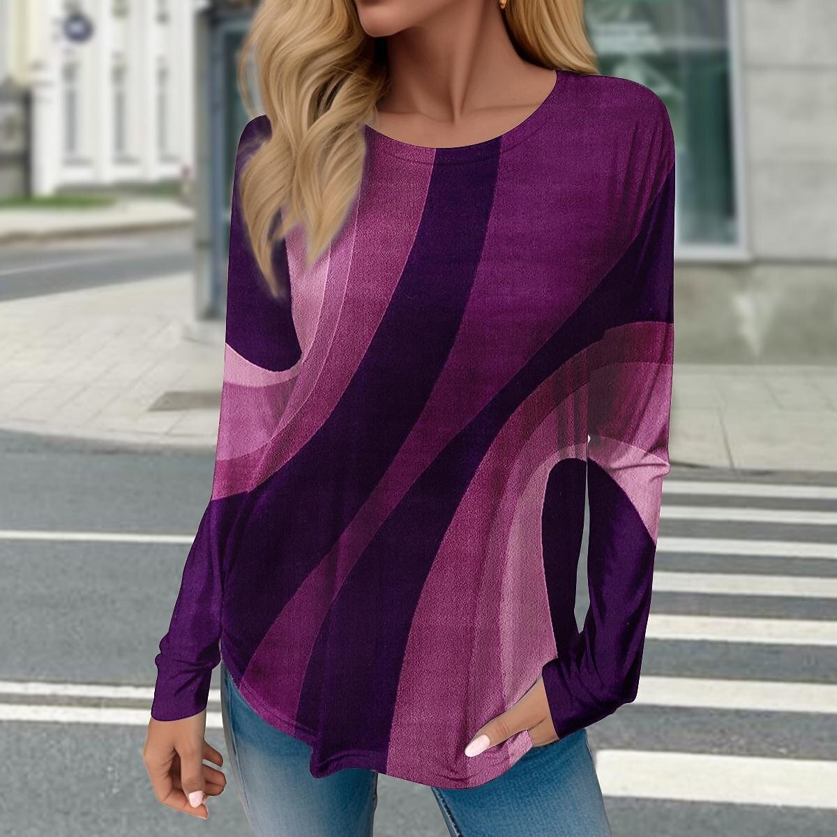 

Женская зимняя хлопковая футболка с геометрическим принтом, контрастные винтажные свободные рубашки с длинными рукавами и принтом, топ, весенне-осенняя элегантная женская футболка 4XL