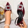 Fashion Black Heeled Sandals Clear Shoes 2025 Women's Black Rhinestone Medium Pointed Closed New Spring Gladiator Girls