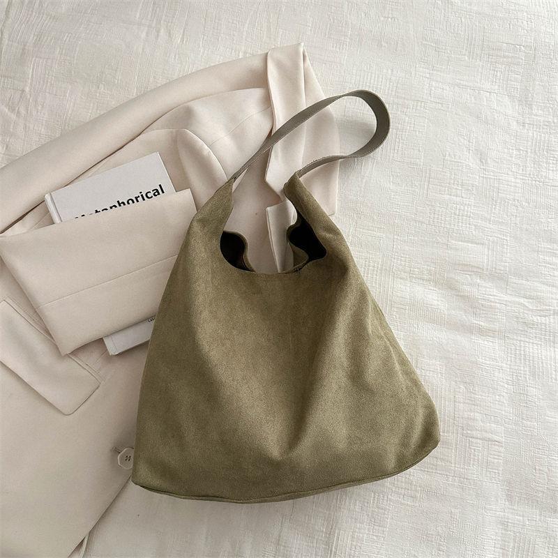 

Niche suede bag women s new fashionable large-capacity shoulder underarm bag casual versatile commuter tote bag зелёный
