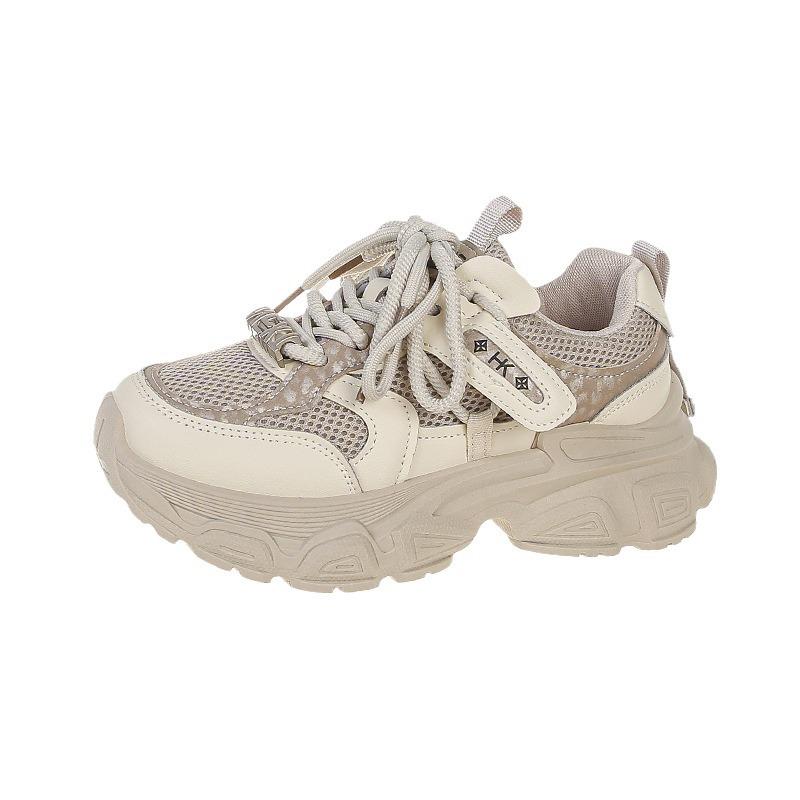 European thick-soled black dad shoes female Internet celebrities fried street sports shoes 2025 autumn new versatile height-increasing casual shoes