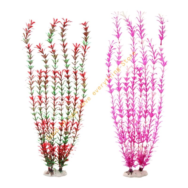 Artificial Water Grass Fishtanks Ornament With Ceramic Base Fish Safe Habitat 55KF