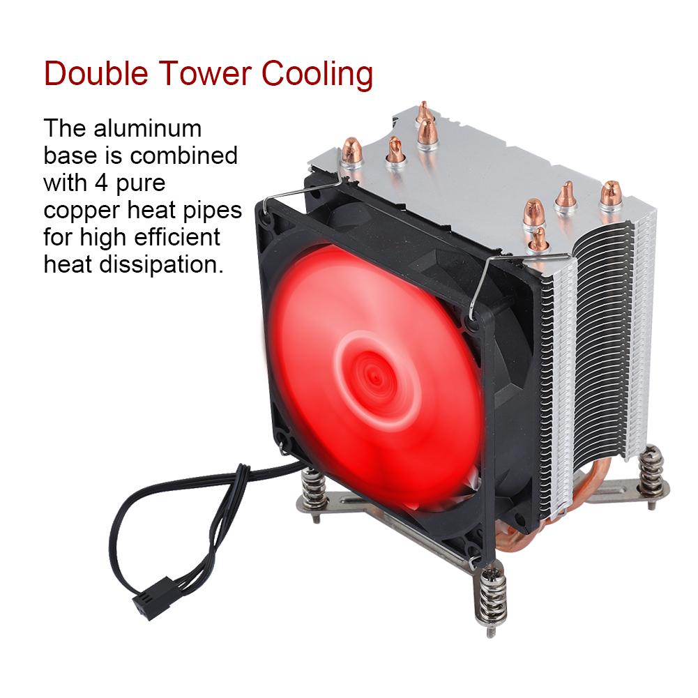 4 Heat Pipe CPU Fan Cooler Heat Sink With Screw (Red Light Small Screw+Backboard)