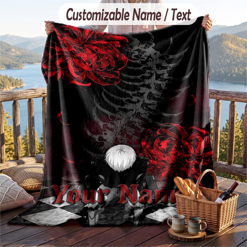 Personalized Flannel Throw Blanket,Tokyo Ghoul Custom Printed Name, Cozy Plush Blanket For Home Use