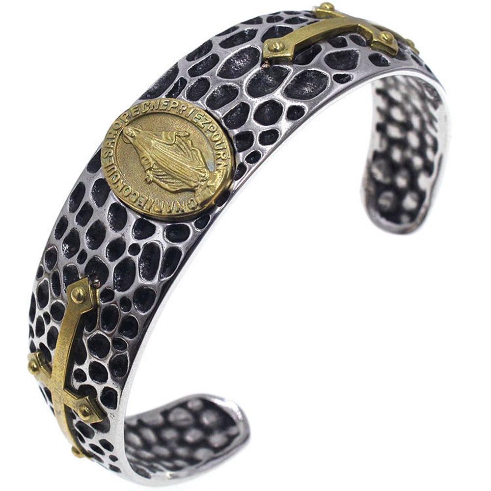 316L Stainless Steel Biker Punk Jesus Cross Virgin Mary Bracelet