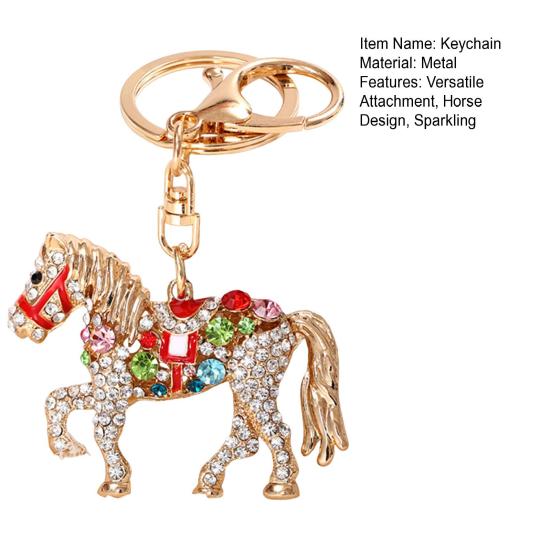 Sparkling Horse Keychain Colorful Rhinestone Enamel Horse Keychain Good Luck Horse Charm with Key Ring Gift for Friends Men Women