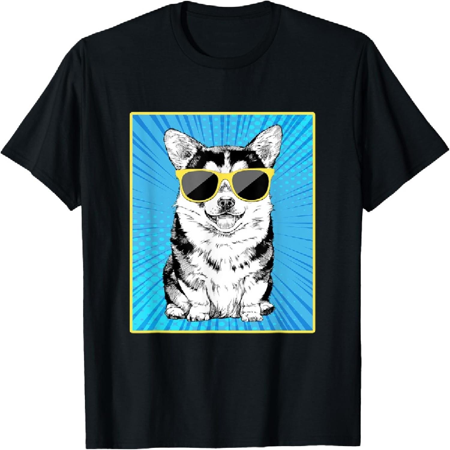 Tri Color Corgi Portrait Pop Art Dog with Sunglasses T-Shirt XXXXXL разноцветный