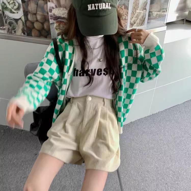 Women's Corduroy Loose Wide-Leg Shorts 2023 Autumn/Winter Korean A-line Petite Style