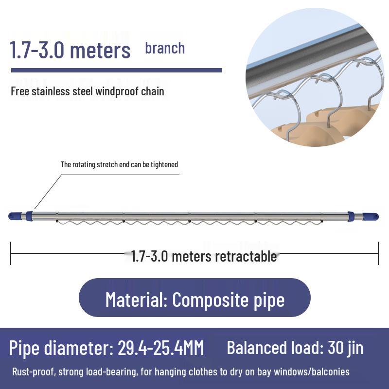 Retractable No-Drill 304 Stainless Steel Balcony Clothes Drying Rack Pole