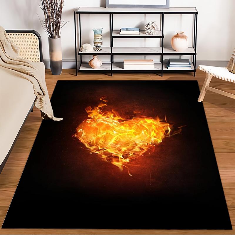 Flaming Heart Design Black Carpet for Living Room or Bedroom Decor Suitable for use as an anti-slip for living room bedroom sofas
