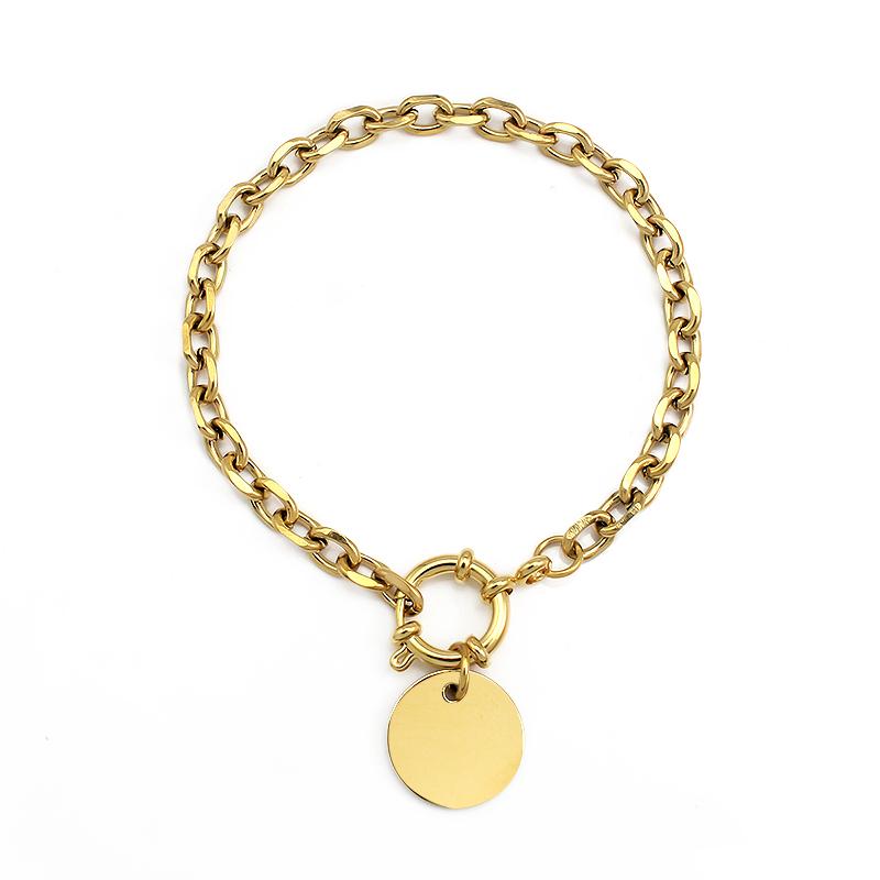 

Jewelry Wholesale 18K Gold Plated Round Pendant Necklace Stainless Steel Jewelry for Women Bracelet Set