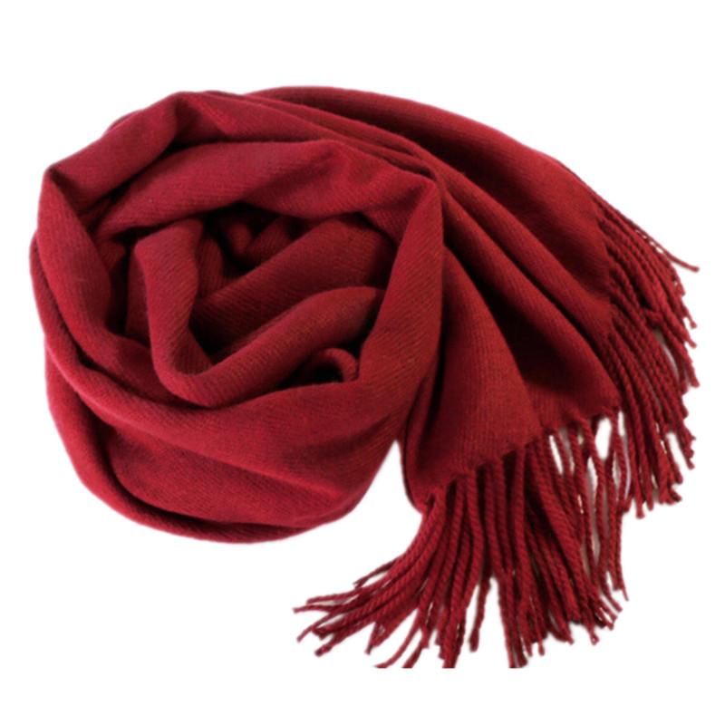 Imitation Cashmere Scarf for Women Winter Warm Thickened Solid Color Unisex Burgundy Dark Red Solid Color Tassel Scarf