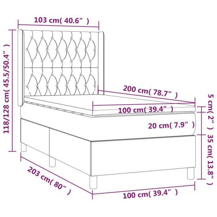 3132843 vidaXL Lit à sommier tapissier et matelas Gris clair 100x200cm Velours