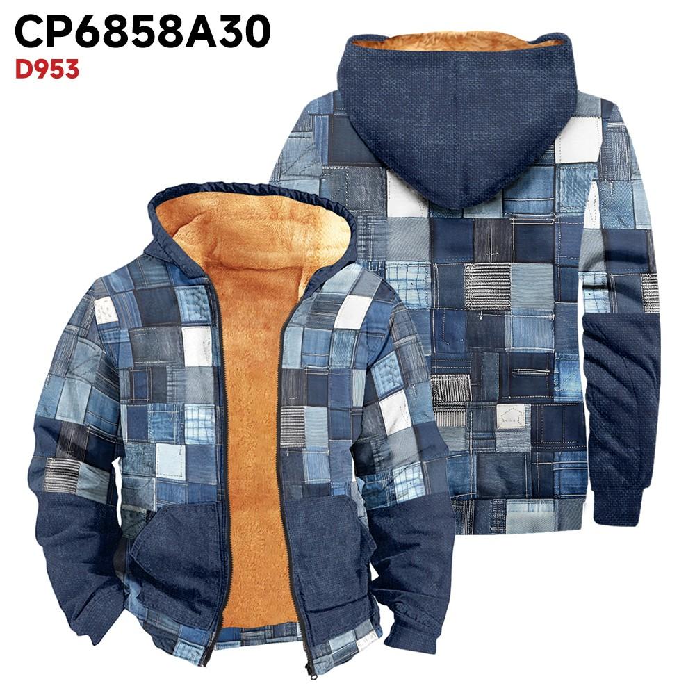 Men's Print Long Sleeve Pocket Coat Fashion Plus Velvet Overcoat