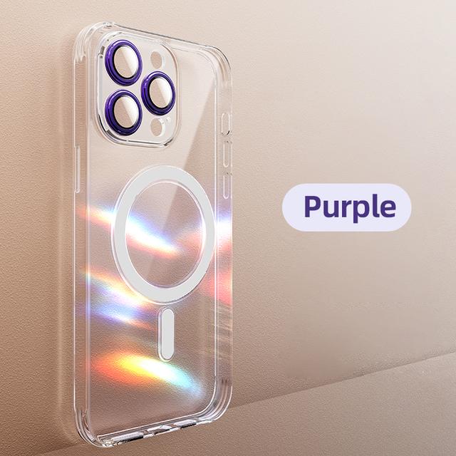 

Прозрачный металлический защитный силиконовый чехол для телефона для Iphone 11 12 13 14 Pro Max, магнитный чехол Magsafe с беспроводной зарядкой For iPhone 13 фиолетовый