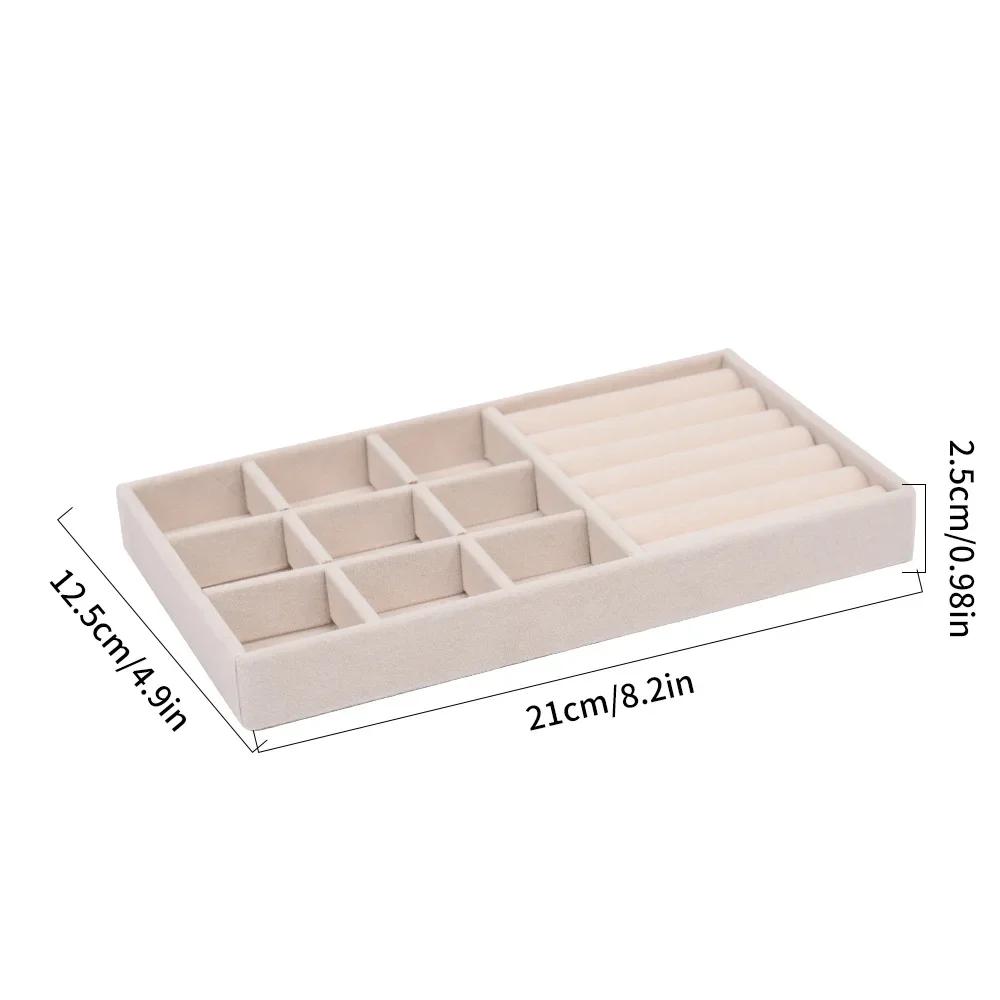 Simple Beige Grey Square Velvet Jewelry Storage Tray Display Ring Bracelet Necklace Storage Box Showcase Drawer Organizer Trays